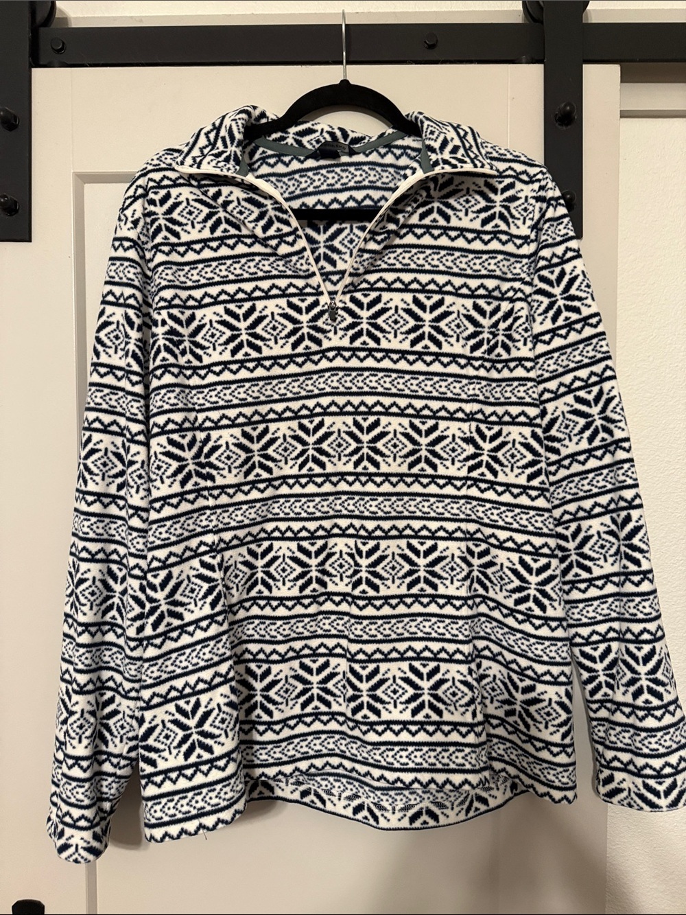 Lands' End Navy and White Fair Isle Quarter-Zip Sweater